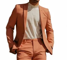 Orange 2024 Neueste Fi Herrenanzüge Slim Fit Hochzeit Smoking Blazer Sets Neue 2 Stücke Jacke + Hosen Terno Masculino Completo 07w4 #
