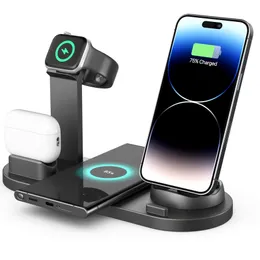 5 في 1 منصة حامل الشاحن اللاسلكية لـ iPhone 15 14 13 12 11 × Apple Watch Airpods Desk Desk Phone Cargers Fast Charging Dock Station