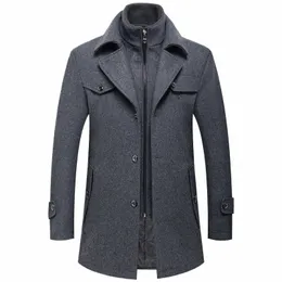 Winter Männer Slim Fit Wolle Trenchcoats Fi Middle LG Oberbekleidung Herren Doppelkragen Reißverschluss Solide Farbe Casusal Wollmäntel K2iE #