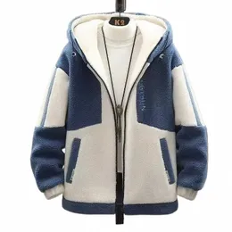 Kış ve Sonbahar Granüler Polar Kalın Sokak Giyim Erkek Ceket Ceketleri Sıradan Kapşonlu Kuzu Swool Renk Eşleştirme Sıcak Fi W4G2#