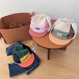 Korean Style Duckbill Cap with Corduroy Splicing Trendy Children's Colorful Warm Ear Protection Lei Feng Hat