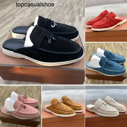 Loro piano lp lorospianasl tofflor skor loafers designers platta kvinnor lägenheter klänning sko fabrik Factory Factwear Summer Charms Walk Suede Apricot Leather Casual Slip