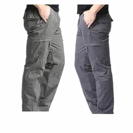 Homens grandes calças soltas carga uniforme multi-bolso militar tático calças de jogging Cott cintura elástica Athleisure Wo K6JN #