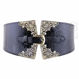 PU Belt Waist Seal Ancient Leather Printed Fashion Elasticated Waistband Red Black Yellow Blue For Women 240327