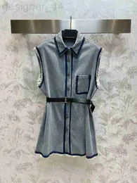 Vestidos casuais básicos designer de luxo moda 2023 lapela feminina sem mangas vestido de peito único com beelegant senhora solta denim camisas longas soyw