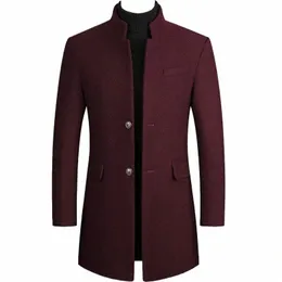 mens Woolen Coat Autumn Winter 2022 Medium Lg Windbreaker Thickened Stand Collar Male Trench Coat Abrigo Hombre 98Fm#