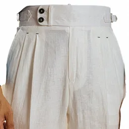 lniane retro swobodne spodni British High talia Pants Office-Trouser Men Dr White Pant Spera Prosta nogaappap Neapol I28a#