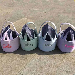 Storage Baskets Personalised Name Letter Initial Bunny Happy Easter Party Rabbit Bag Egg Hunt Basket Children Kid Boy Girl Gift Sack Toy Bucket