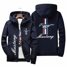 Vår- och hösten Ford Mustang Car Logo Print Hooded Jacket Fi Charge Jacket Men Wind Jacket Men's Outdoor Casual Wear F4W9#