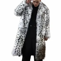 leopard Men Winter Thick Hooded Faux Fox Fur Coat Jacket Lg Sleeve Warm Luxury Fur Black Parkas Btjas Furry Shaggy Outerwear g8VE#
