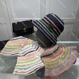 Gestrickte Casquette mit dreieckigem Abzeichen, klassische gestreifte Fischerhüte für Damen, Sonnenschutz, Fischerhüte, Strandhut mit breiter Krempe