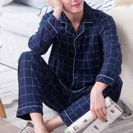 Conjuntos de pijama masculino simples pijamas manga longa algodão topo calça lazer outwear macio outono inverno plus size loungewear 240314