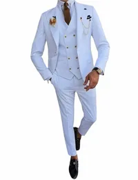 Herren Hochzeitsanzug One Butt Jacke mit zweireihiger Weste Bräutigam Party Prom Smoking G0x6 #