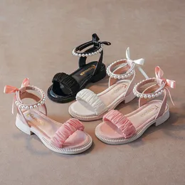Barn sandaler flickor gladiator skor sommar pärla barn prinsessa sandal ungdom småbarn fotfäste rosa vita svart 26-35 s4ek#