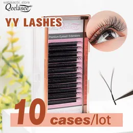 Cílios Postiços Qeelasee 10 pçs / lote Cílios em forma de Y Tecidos à Mão Falso Mink YY Cílios Super Macios Cílios Postiços Enxertia Volume Russo Lashes24327