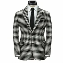 Überprüfen Sie Männer Blazer für Hochzeit Party Plaid Kerbe Revers Zwei Butts Hahnentritt Anzug Jacke Auf Lager Classy Male Fi 1 PC Mantel 44h4 #