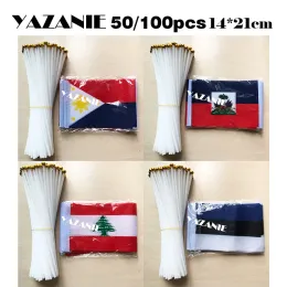 Akcesoria Yazanie 14x21cm 50/100pcs Philippines Haiti Hand Hold Stick Flagi Liban Estonia Mini National Wolrd Country Flag z słupem