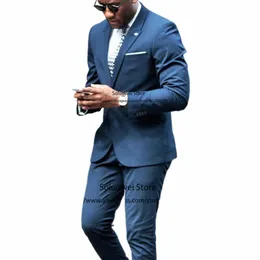 fi Busin Slim Fit Anzug für Männer Hochzeit 2 Stück Jacke Hosen Set Formeller afrikanischer Bräutigam spitzes Revers Smoking Traje de Hombre X8gB #