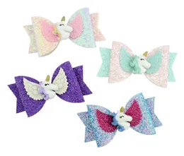 Boutique Unicorn Party Hair Bows Children Hair Accessories Girls Barrettes paljetter Glitter Bow Kids Fashion Hairclip Gift A2228272228