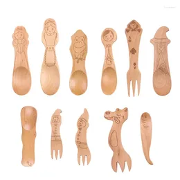 Spoons Cake Mini Forks Wooden Dessert Sporks Cartoon Stirring Spoon Children Tableware Ice Cream Honey