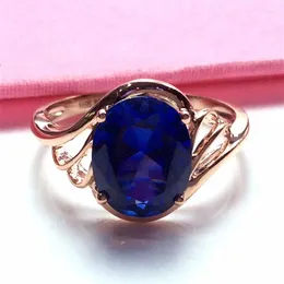 Кольца-кластеры, чистое русское фиолетовое позолоченное ожерелье из 14-каратного розового золота 585 пробы, модное высококачественное кольцо с синим камнем, женские ювелирные изделия