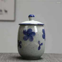 Filiżanki spodki japońskie vintage niebiesko -białe porcelanowe herbatę z pokrywką biurową woda kubek ceramiczny retro ręcznie malowane naczynia na herbaciarnie