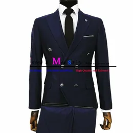 Çift göğüslü erkekler lacivert resmi Busin Düğün Takımları Erkekler İçin Slim Fit Sağdıç Balo Smokin Kostüm Homme Mariage E1Hn#