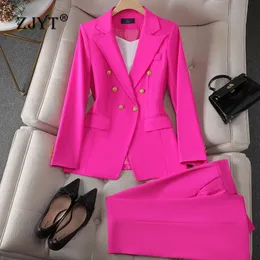 Zjyt Office Lady Womens Suits Blazer Pant Sets 2 -Piece Conjuntos Para Mjerires Elegancki biznes Plus Dopasowane spodnie 240327