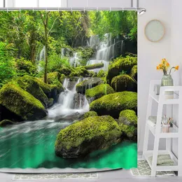 Duschgardiner naturskön gardin regnskog vattenfall floder skogar gröna gatorskap kust solsken naturligt landskap badrum dekor