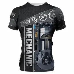 Vintage Herren-T-Shirt 3D gedrucktes mechanisches Werkzeugmuster Gewöhnliche kurzärmelige High Street Streetwear Tees Tops Herrenkleidung i038#