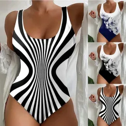 Damen-Bademode 2024, 1-teiliger Strand-Badeanzug, gefärbt, 3D-gedruckt, europäischer und schwarzer Bandeau-Bikini, schlankmachend