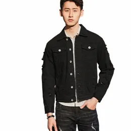 new men's denim jacket fi Korean versi of slim-fit ripped cott elastic denim jacket trendy 2023 e8Dh#