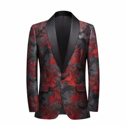 Vintage elegante elegante floreale Jacquard Blazer Mens Brand New One Butt scialle bavero giacca da uomo festa di nozze Prom Blazer W0h1 #