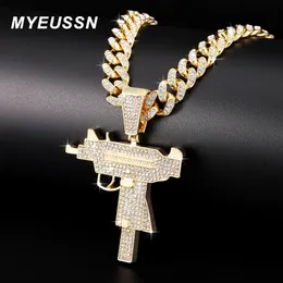 Submachine Gun Fashion Kuba Chain Pendant Men is ut Crystal Gold/Silver Color Charm Halsband Hip Hop Jewelry Cuban Necklace 240315