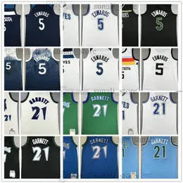 100% Costurado Basquete Jerseys Anthony Edwards 5 Vintage Kevin Garnett 21 Homens Juventude Shorts Esportivos Bordados