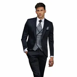 Fi Black Mens Suits Slim Fit Wedding Groom Tuxedos Banquet Blazer 3 조각 Busin 재킷 조끼 바지 세트 의상 Homme O6dy#