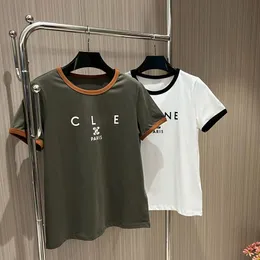 Tasarımcı Giysileri Kadın Tişört Kadın Cel Gömlek Kollu 2024 Yaz Gömlekleri Renk Engelleme Tasarım Yuvarlak Boyun Flocked Logo Hücre Markası Kadınlar Kısa