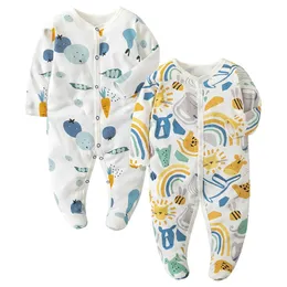 2 Pack born One Piece Pajamas 012 Months Baby Girls and Boys Footed Sleepwear Cotton Onesies Fashion Clothes 240313