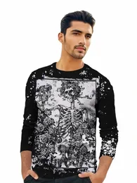 horror venda quente pintados à mão roupas masculinas primavera e outono t bes crânio engraçado 3d impresso topo vintage lg manga t camisa y4f7 #