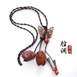 Correntes Handmade Borboleta Colar Tradicional Estilo Chinês Retro Artístico Pingente Requintado Suéter Cadeia Ornamentos