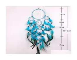 Konst och hantverk Handgjorda drömfångare Vind Chime Net Natural Feather Make Home Möbler Dekorera blå vägg hängande delikat AR5559141