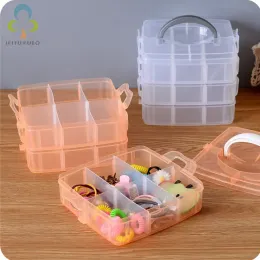 Caixa de classificação de jóias de três camadas pode ser dividida partição transparente plástico organizador menina cocar caixa de armazenamento
