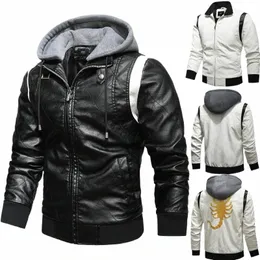autumn Winter Bomber Leather Jacket Men Scorpi Embroidery Hooded Jacket PU Leather Motorcycle Mens Ryan Gosling Drive Jacket d4rC#