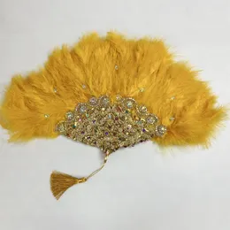 Decorative Figurines 1pcs African Turkey Feather Hand Fan With Stones For Bridal Wedding Handmade Nigerian Handfan Eventaille Mariage Held