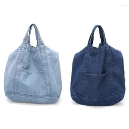 Borsa 2 pezzi Denim Slouch Borsa casual in tessuto Jean Borsa per il tempo libero Stile coreano Moda Messenger giapponese con manico superiore - Sky Bl