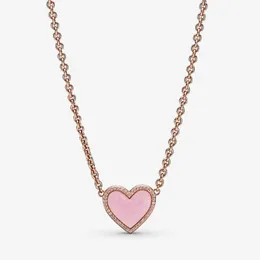 100% 925 Sterling Silver Pink Swirl Heart Collier Halsband Fashion Women Wedding Engagement Jewelry Accessories294h