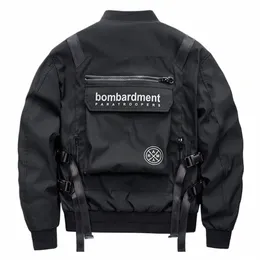 Erkekler Techwear kargo bombacı ceket arka cep büyük boy sokak kıyafeti hip hop punk tarzı siyah ceketler askeri ma1 ceket harajuku a8cl#