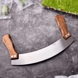 2024 Stalowa stalowa warzywna nóż nożem domowy zioła pizza z podwójnym drewnianym uchwytem do cięcia narzędzia do pieczenia