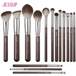 Jessup Makeup Brushes Set 15pcs Brown Make Up Brute Vegan Foundation Blender Powder Powder Eyeshadow Highlighter Brusht498 240314