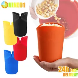 Skålar mikrovågsugn popcorn skål hink fällbar silikon diy röd maker med lock chips frukt maträtt högkvalitativ kök enkla verktyg